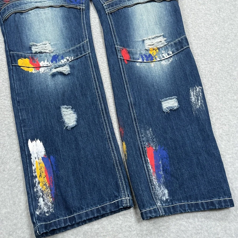 Smoke Rise Denim Jeans Mens 44 (43x32) Blue Paint Splatter Distressed Streetwear - Picture 7 of 13